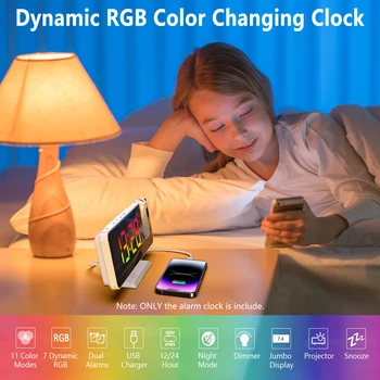 180° Sukimas Projection Alarm Clock LED Skaitmeninis Temperatūros Miegamojo Lovos Stalinis Laikrodis USB Elektroninė su Snaudimo Funkcija
