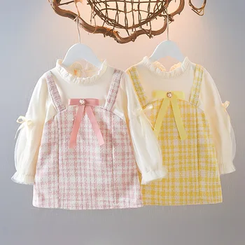 2023 New Baby Girl Dress Rudenį Saldus Stilius ilgomis Rankovėmis Bamblys Princesė Birthday Party Dress Pledas Vaikas Drabužius Vestido 0-3Y