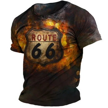 2023 Vasaros T-Shirt Vyrai Derliaus Spausdinti 3D Amerikos Route 66 Marškinėliai trumpomis Rankovėmis Tee Viršūnes Negabaritinių Marškinėliai 5xl Laisvi Vyrų Drabužiai.