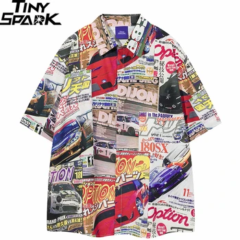 2023 Vyrų Japaense Streetwear Harajuku Paplūdimys Marškinėliai Japonija Kanji Grafinis Havajų Marškinėliai Hip-Hop Marškinėliai Trumpomis Rankovėmis 