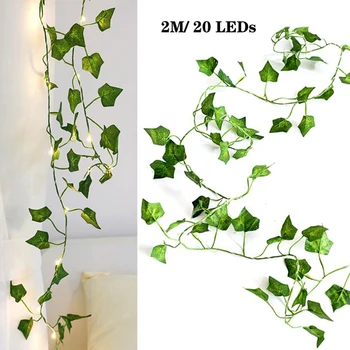 2M/ 20 LED Dirbtiniai Augalai String Šviesiai Žalios Lapinės Ivy Vynuogių Pasakų Šviesos Eilutę Klevo Lapai Lempos Garliava 