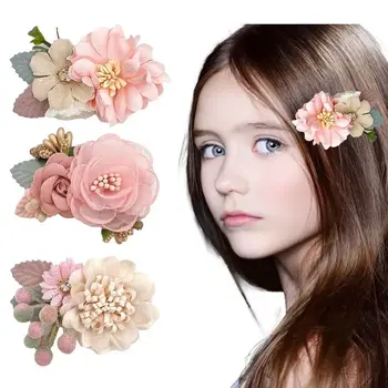 3pc/daug Dirbtinių Gėlių, Plaukų Clips Smeigtukai Mergaičių Gėlėti Barrettes už mergytę plaukų segtukai Naujagimių Fotografijos Rekvizitai galvos Apdangalai Vaikai