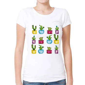 AMEITTE Naujausių įvairių kaktusų keraminius puodus Marškinėliai Vasaros Kaktusas Tees Moterų Hipster Balto Print O-Kaklo marškinėliai Topai