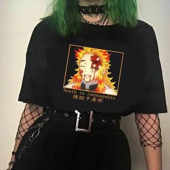 Anime Demon Slayer Marškinėliai Moterims Drabužių Streetwear Spausdinti Prarasti Viršūnes Korėjos Vasaros Black T-Shirt
