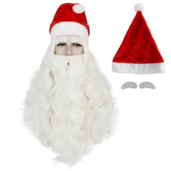 Anogol Sintetinių Santa Claus Cosplay Perukas su Antakių ir Kalėdų Skrybėlę Balti Ilgi Garbanoti Plaukai Vyras, Tėvas Kalėdų Perukai
