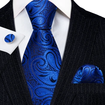 Dizaineris Blue Elegantiškas Paisley Ryšius Vyrų Necktie Kišenėje Aikštėje rankogalių segtukai Nustatyti Vestuvių Reikalas Šalies Gravatas Barry·Wang 6258