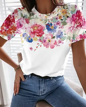 Elegantiškas moteris, t-shirt vasaros trumparankoviai marškinėliai moterims prarasti temperamentas spausdinti top moterims