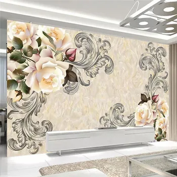 Europos Stiliaus 3D Gėlės Foto Tapetai, Freskos, Gyvenančių Kambaryje Sofa-lova, TV Foną, Sienų Tapyba Šiuolaikinės Marmuro Namų Dekoro Tapetai