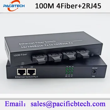 Fast Ethernet Pluošto Jungiklis Media Converter 4 Pluošto Uosto, 2 RJ45 Pluošto Uosto Optinis siųstuvas-imtuvas 20KM SC Vienos rūšies 100M