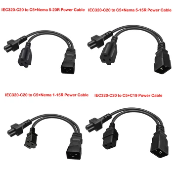 IEC320 C20 iki C5,+5-20R Y-Tipo Skirstytuvo Maitinimo kabelis IEC 320 C20 Vyras į C5+5-20R Moterų Maitinimo Adapterio Kabelis