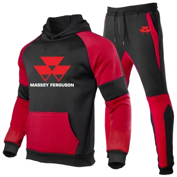 Iki 2023 m. Pavasarį, Rudenį, Massey Ferguson Logotipas Spausdinti Medvilnės Kratinys Dizainas Nustatyti Vyrų Naujas Custom Gobtuvu Palaidinukė+Sport Kelnės Kostiumas