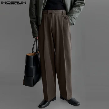 INCERUN 2023 korėjos Style Mens Bauda Juostuotas Velvetas Kelnės Atsitiktinis Streetwear Karšto Pardavimo Male Kietas Tiesiai Ilgas Kelnes S-5XL