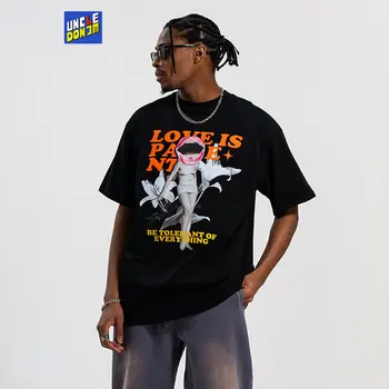 Juokinga Spausdinti Portretas T-shirts Hip-Hop Retro trumpomis Rankovėmis T Marškinėliai Street Wear Vyrų ir Moterų Y2k Grafinis T Marškinėliai