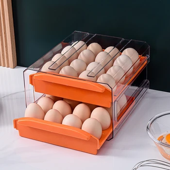 Kiaušinių Laikymo Dėžutė Skaidri, Kiaušiniai Išlaikyti Šviežią Organizatorius 2 Pakopos ant kitos Namų Virtuvės Šaldytuvas Atkreipti Traukti Dėklas Bakas