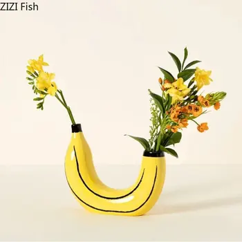 Kūrybos Dervos Bananų Vaza Gėlių Vazonai, Dekoratyvinis Gėlių Kompozicijų Stalo Dekoravimas Ornamentais Amatų Bananų Formos Gėlių Vazos