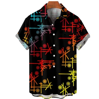 Mados Juoda Spausdinimo Marškinėliai Streetwear Vyrams trumpomis Rankovėmis Viršuje Havajų Mygtukas Turn-žemyn apykaklės Marškinėliai