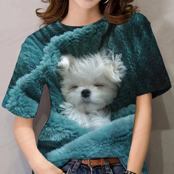 Moteriški Marškinėliai Šuo 3d Print T-shirt Moterims, Mados Katė T-shirts Harajuku trumpomis Rankovėmis Viršūnes Tees Kawaii Marškinėlius Gyvūnų Camisetas