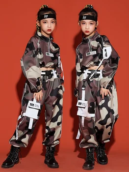 Naujas Kpop Džiazo Šokio Kostiumas Mergaitėms Berniukai Hip-Hop Drabužiai, Maskuotė Viršūnes Kelnes Long Rankovėmis Streetwear Etape Apranga BL9419