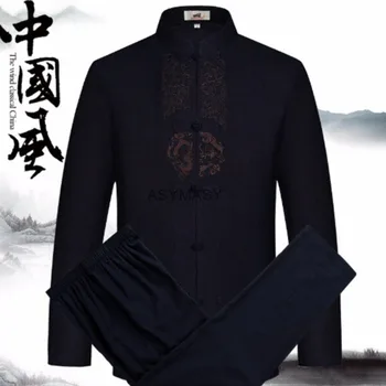 naujas, net tradicinės kinų drabužių vyrams Suaugusiųjų Chi Kung Fu Uniformas, ilgos Rankovės Siuvinėjimas hanfu vyrų wushu wing chun