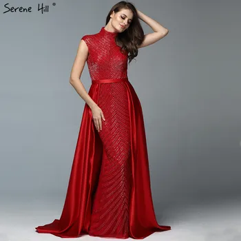 Naujausios Konstrukcijos Raudona Aukšto Kaklo Vakaro Suknelės 2023 Dubajus Rankovių Duobute Prabanga Oficialų Suknelė Giedras Hill LA60866