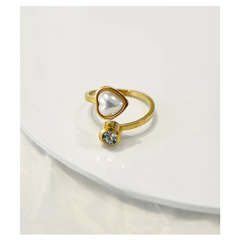 Nerūdijančio Plieno, Aukso Spalvos Žiedai Širdies formos Cirkonis Perlas Minimalistinės Mados Žiedas Ne Išnyks Vandeniui Madingų Papuošalų Didmeninė
