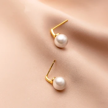 Paprasta 8mm Sintetiniai Shell Perlų Maži Auskarai Apvalūs Auskarai Elegancija Moteriška Moteris Panele Fine Jewelry