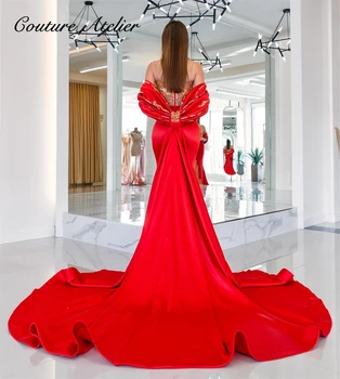 Prabangaus Dubajaus Aukso Zawalcowany Spageti Raudona Prom Dresses 2023 Ilgai Traukinio Ritininės Undinė Vestuvių Šalis Suknelė Gala Chalatai vestidos de fies