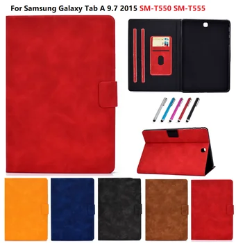 Tablet Case For Samsung Galaxy Tab 9.7 2015 T550 T555 SM-T550 SM-T555 Apversti Stovėti PU Odos Smart Cover Atveju Raštas Funda