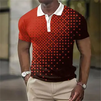 Turndown Golfo Marškinėliai vyriški Polo Marškinėliai Pledas 3D Spausdinimo Tees Streetwear trumpomis Rankovėmis Mygtuką žemyn Mados Drabužių Atsitiktinis Palaidinė Viršų