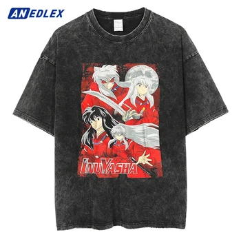 Vyrai Streetwear Hip-Hop Negabaritinių Marškinėliai Derliaus Japonų Anime Print T Shirt Vasaros Harajuku Plauti Medvilnės Marškinėlius Viršūnes Tees