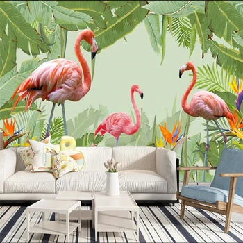 wellyu foto tapetai Užsakymą tapetai Ranka-dažytos atogrąžų Flamingo fono sienos papel de parede